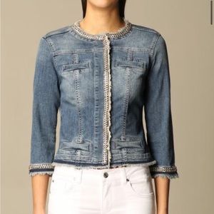 LIU JO: denim jacket with silver chains - Blue Size 42. New with tags